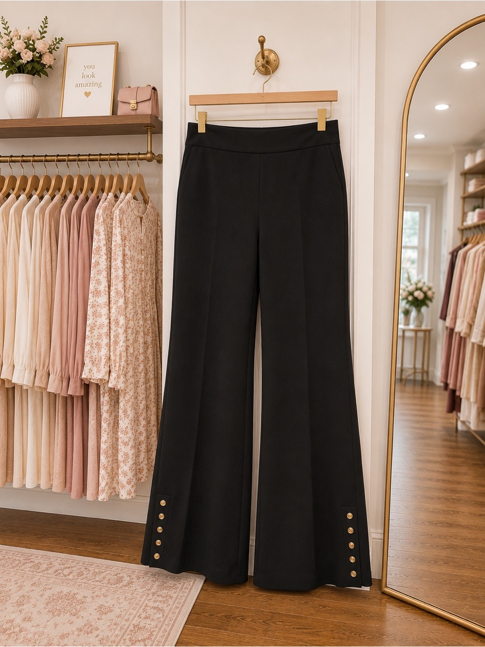 Michael Kors Women’s 3X Black Wide Leg Dress Pants Gold Button Detail NWT $135
